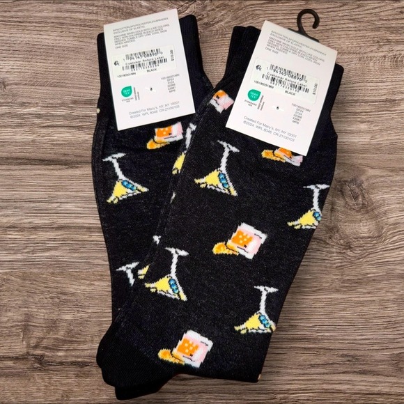 Club Room 2 pairs Men's Crew Socks – Black Cocktail Drink Print – One Size - Picture 2 of 3